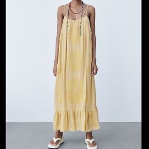 New Zara Long Embroidered Dress Size Small